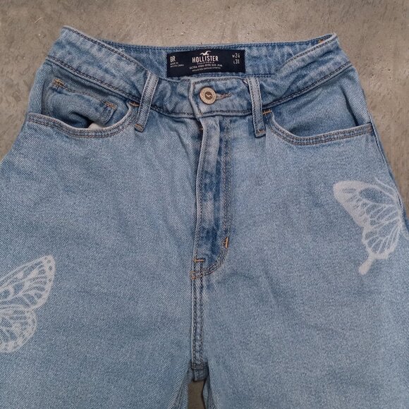 Hollister Ultra High Rise Dad Jeans Womens 24 x 31 Light Wash Butterflies - Picture 3 of 6